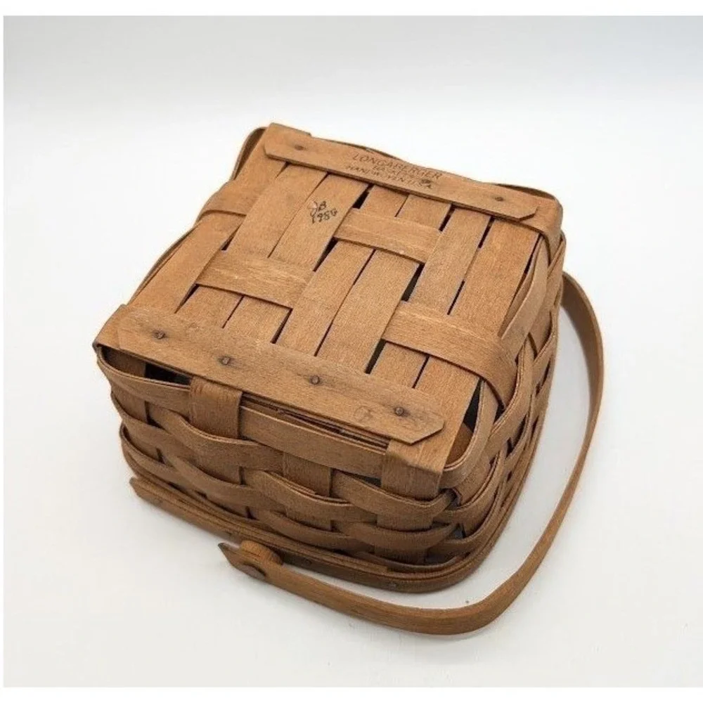 Vintage 80s Longaberger Berry Basket Swing Handle Handwoven Napkin Storage Cabin